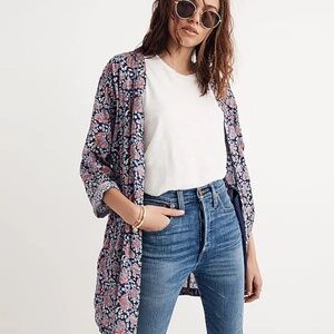 Madewell Kimono Robe Jacket in Floral Block Dark Midnight Print.